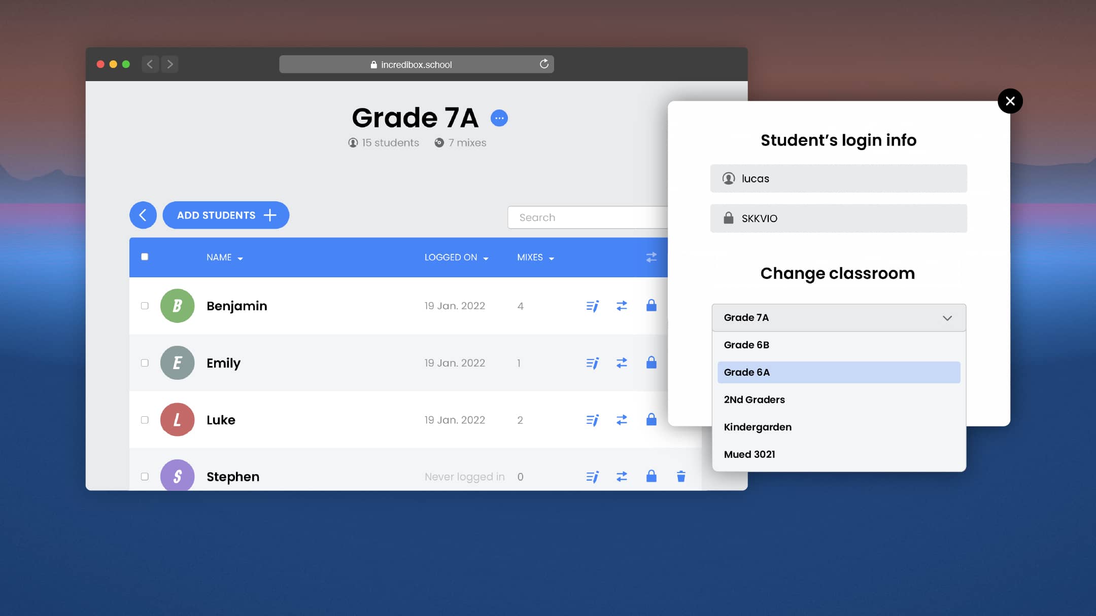 Manage your students - Incredibox for schools